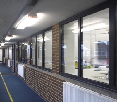 School corridor with windows around the halls.