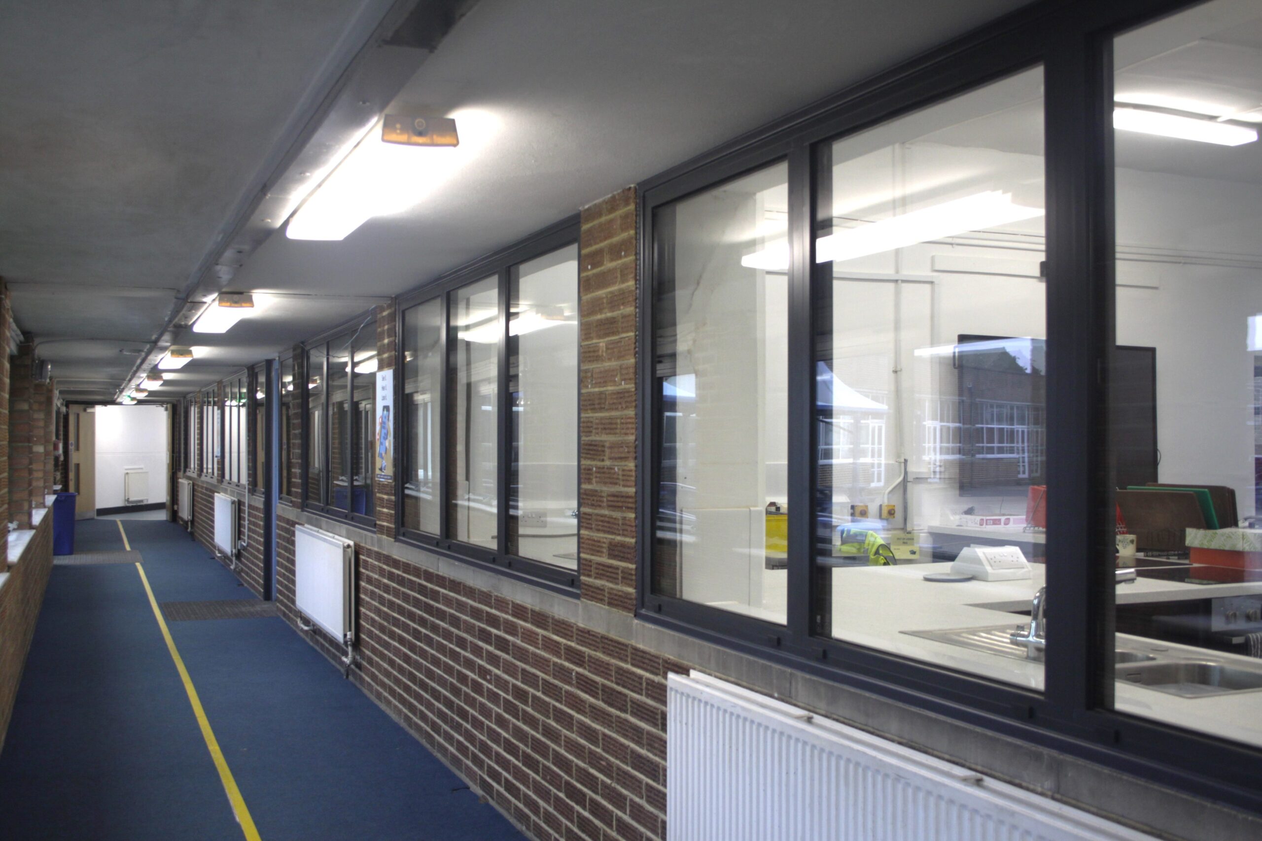 School corridor with windows around the halls.